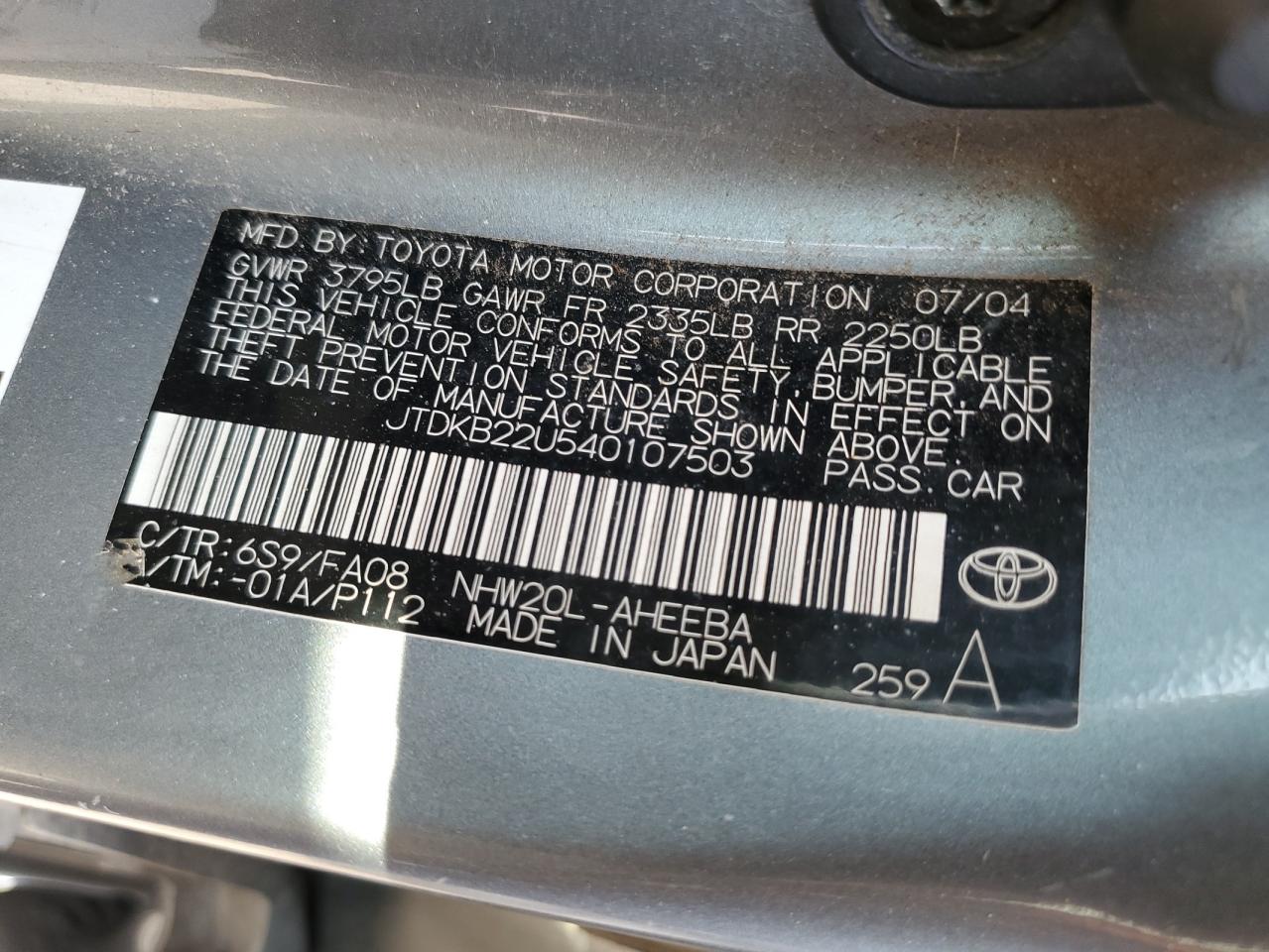 JTDKB22U540107503 2004 Toyota Prius