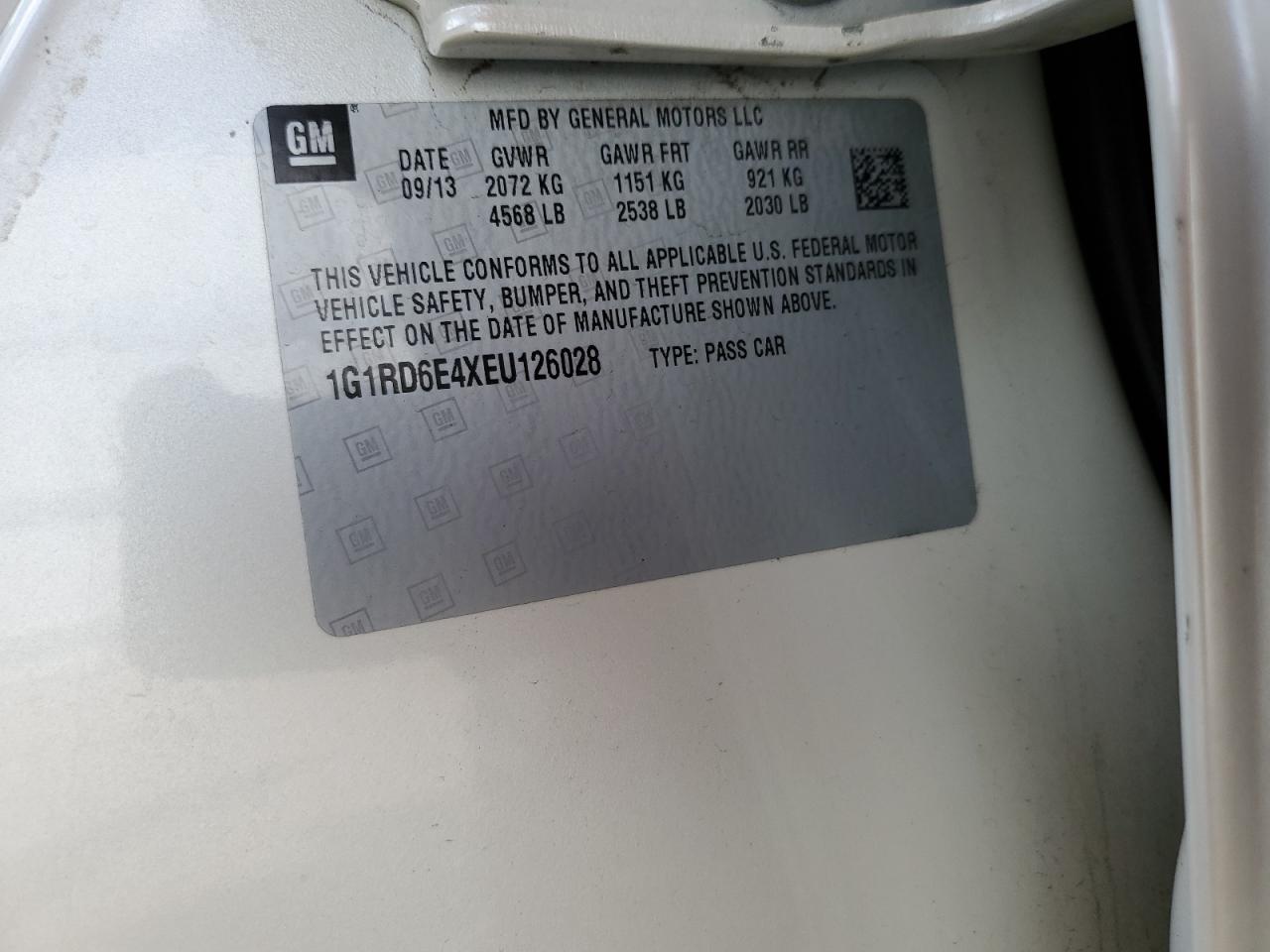 1G1RD6E4XEU126028 2014 Chevrolet Volt