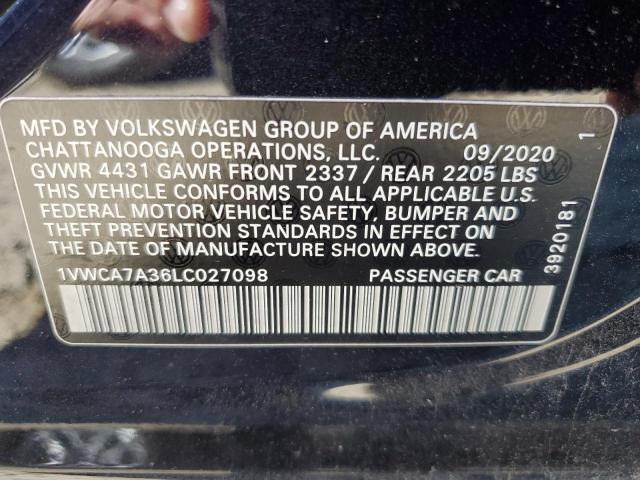 2020 Volkswagen Passat Sel VIN: 1VWCA7A36LC027098 Lot: 58009564