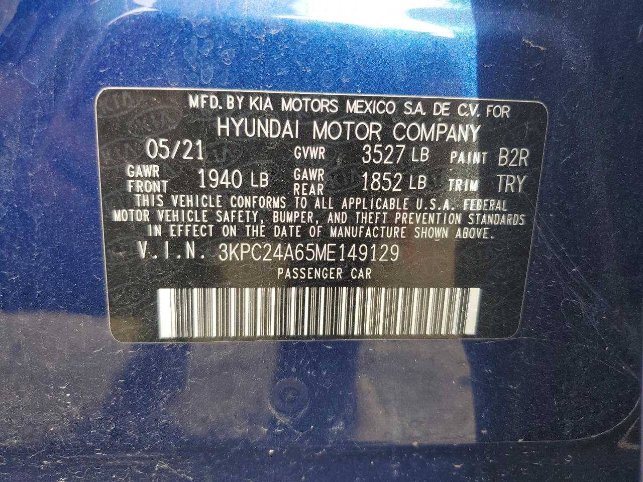 3KPC24A65ME149129 2021 Hyundai Accent Se