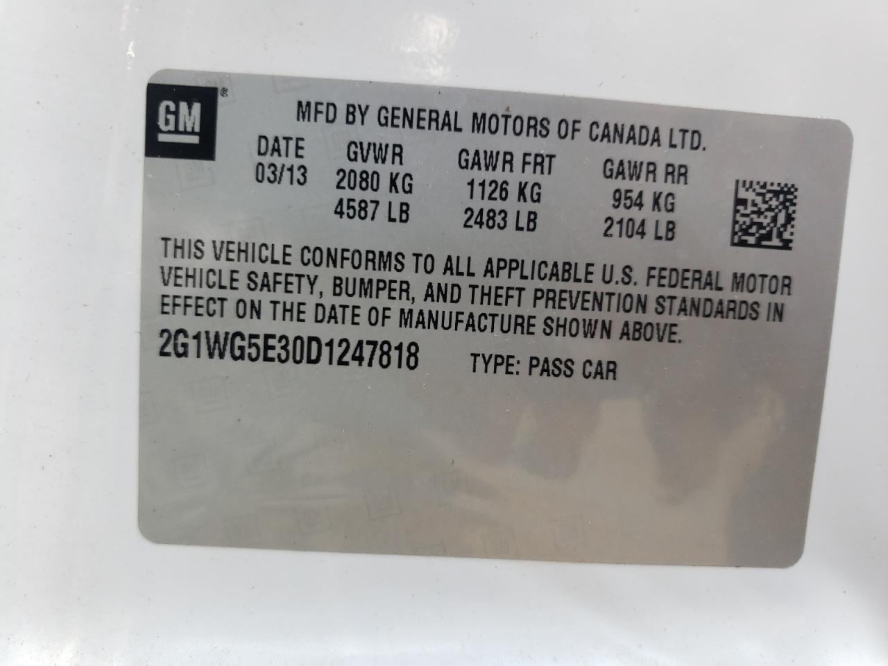 2G1WG5E30D1247818 2013 Chevrolet Impala Lt