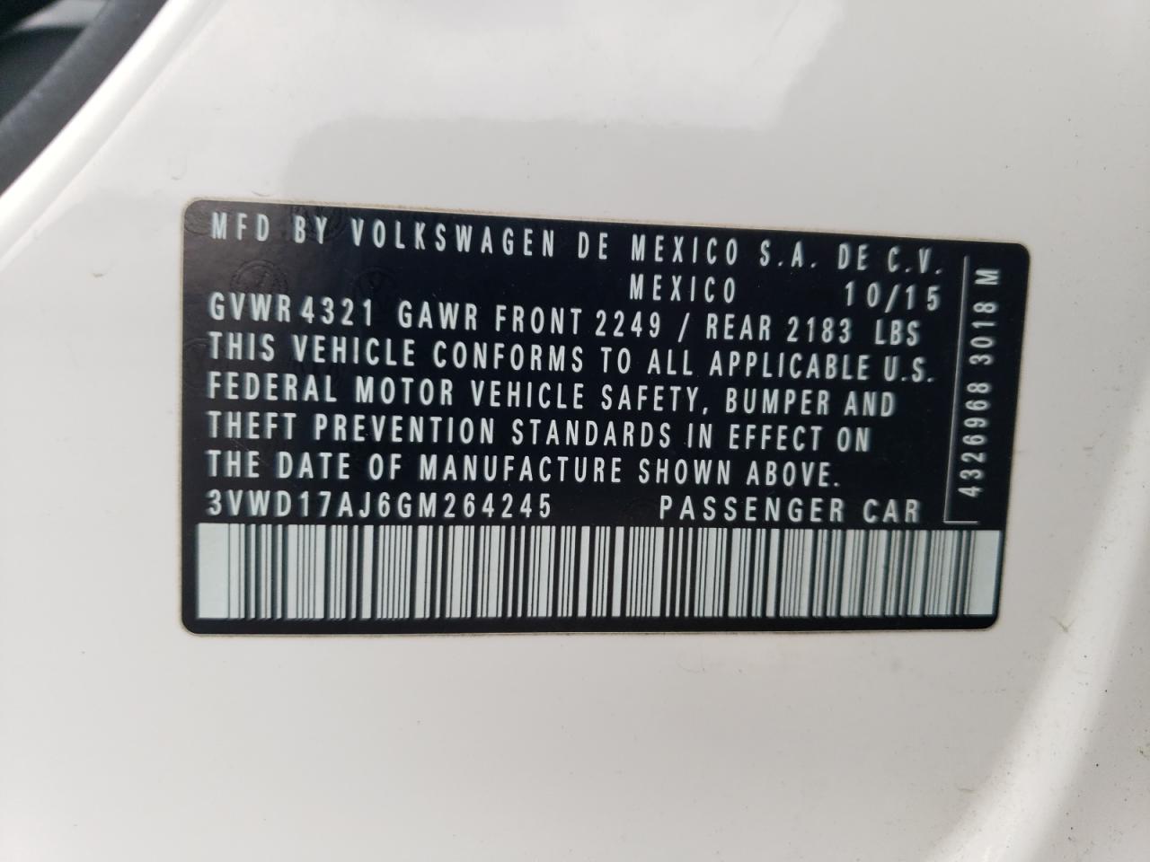 3VWD17AJ6GM264245 2016 Volkswagen Jetta Sport