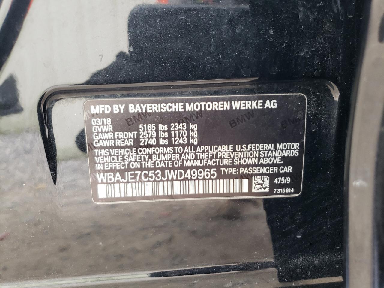 WBAJE7C53JWD49965 2018 BMW 540 Xi