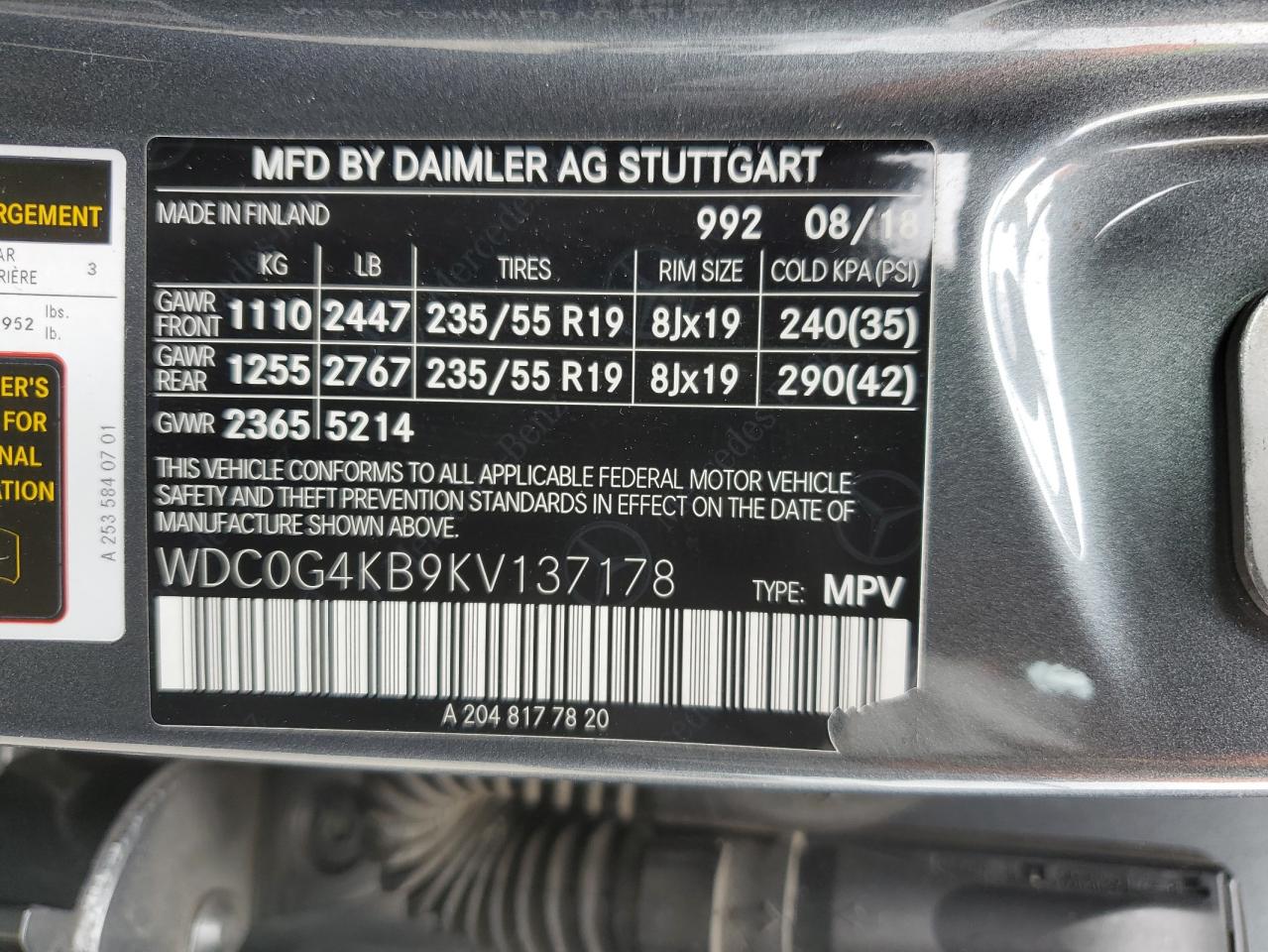 WDC0G4KB9KV137178 2019 Mercedes-Benz Glc 300 4Matic