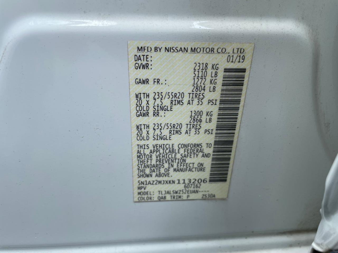 5N1AZ2MJXKN113206 NISSAN MURANO 2019
