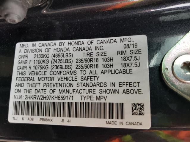 2019 Honda Cr-V Touring VIN: 2HKRW2H97KH659171 Lot: 57916514