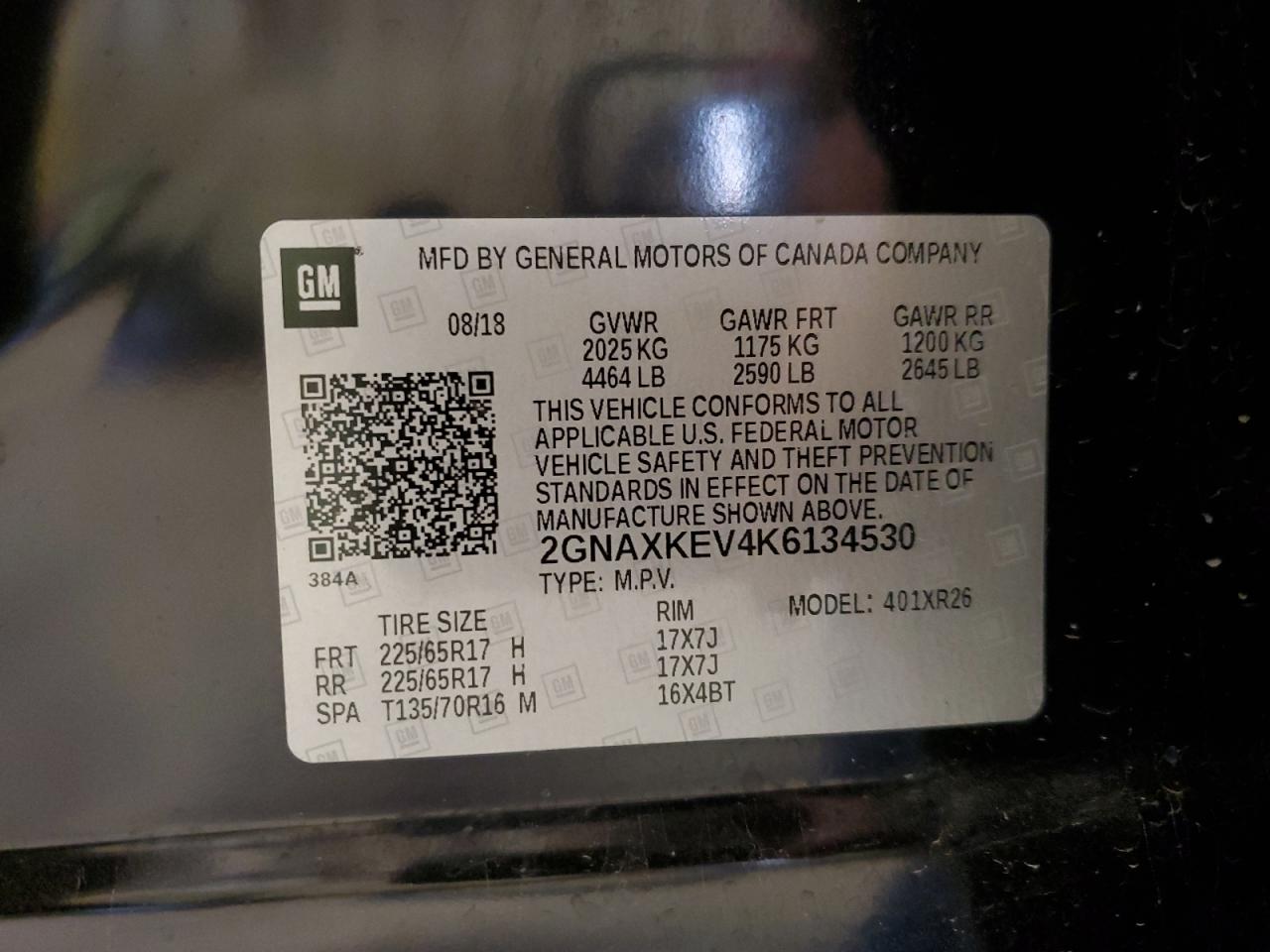 2GNAXKEV4K6134530 2019 Chevrolet Equinox Lt