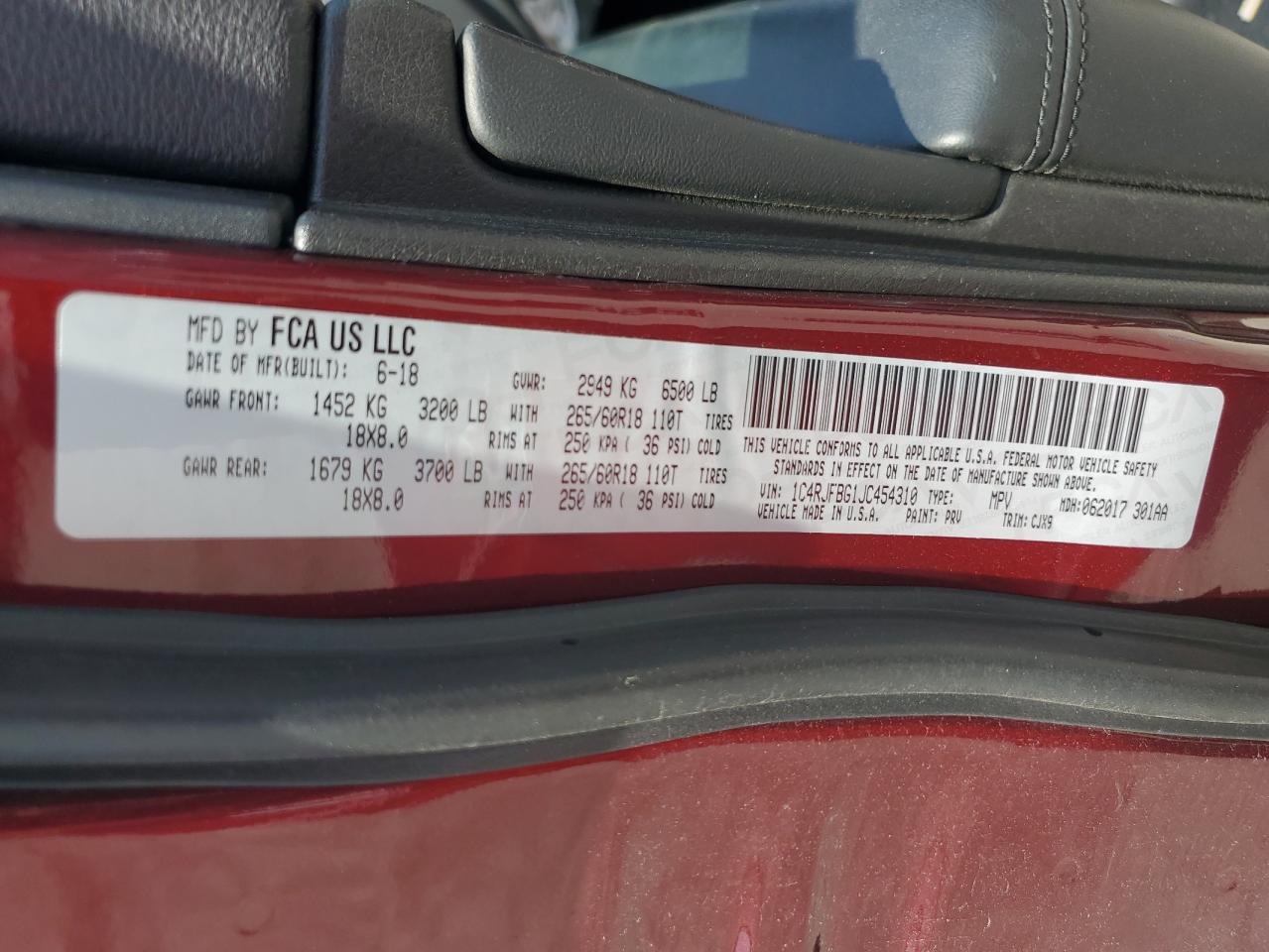 1C4RJFBG1JC454310 2018 Jeep Grand Cherokee Limited