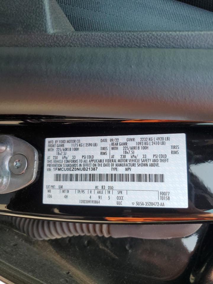 2022 Ford Escape Se vin: 1FMCU0EZ0NUB21387