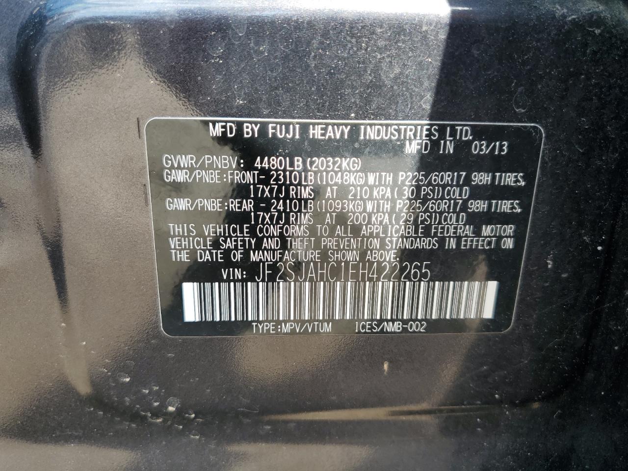 JF2SJAHC1EH422265 2014 Subaru Forester 2.5I Limited