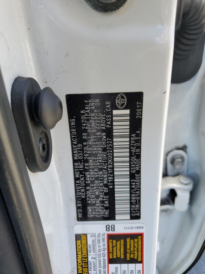 4T1BZ1FB2KU027527 2019 Toyota Avalon Xle