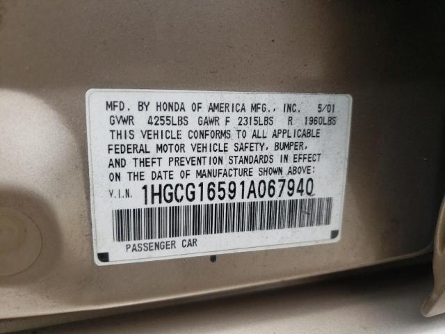 2001 Honda Accord Ex VIN: 1HGCG16591A067940 Lot: 59154294