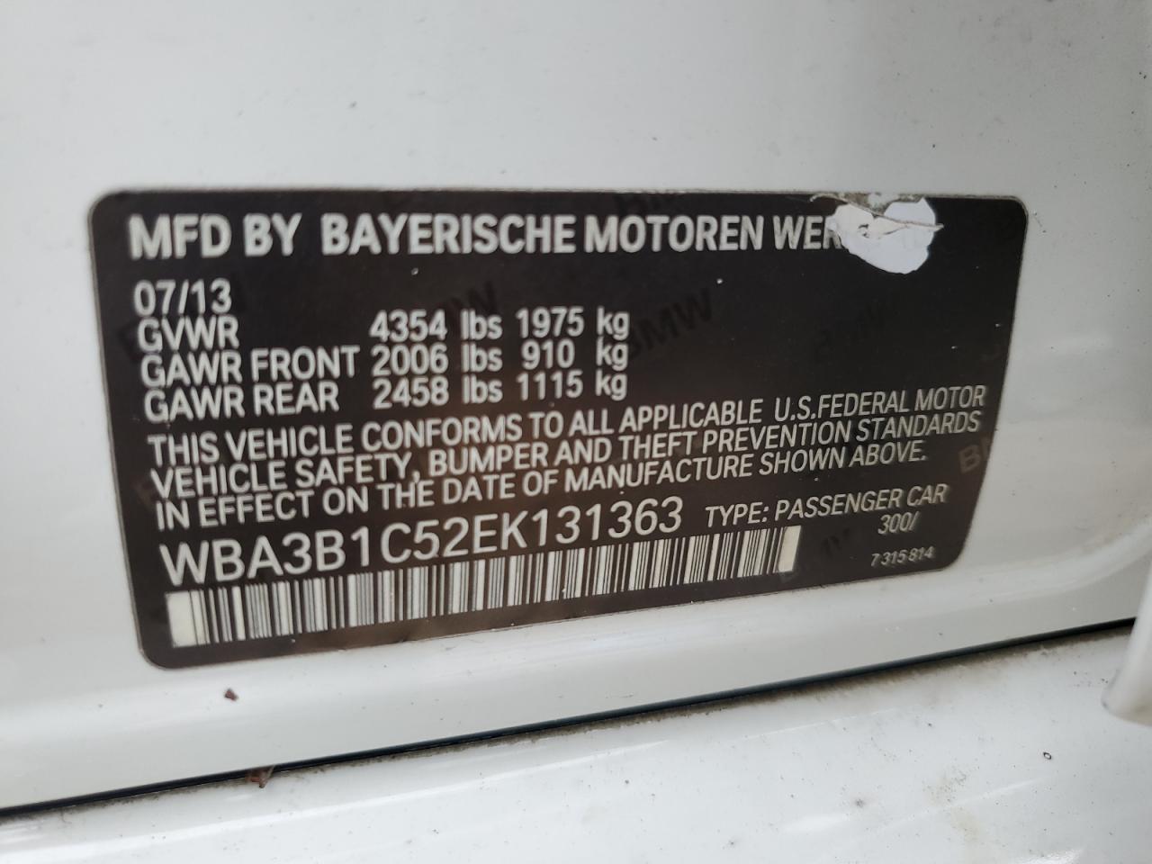 WBA3B1C52EK131363 2014 BMW 320 I