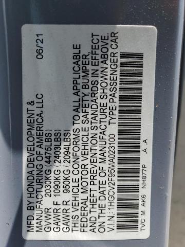 2021 Honda Accord Touring VIN: 1HGCV2F95MA023100 Lot: 58812284