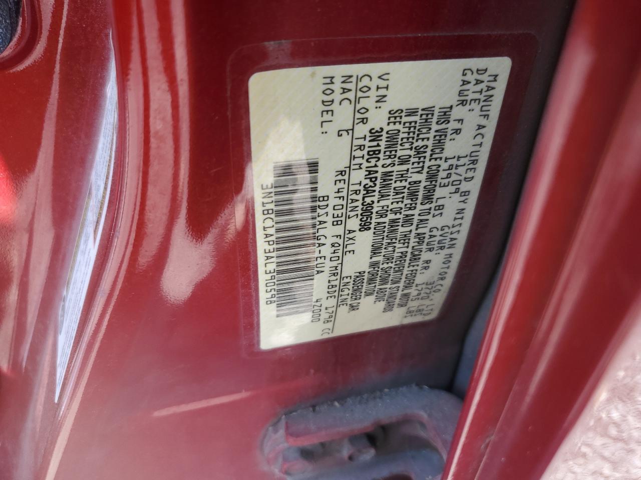 3N1BC1AP3AL390598 2010 Nissan Versa S