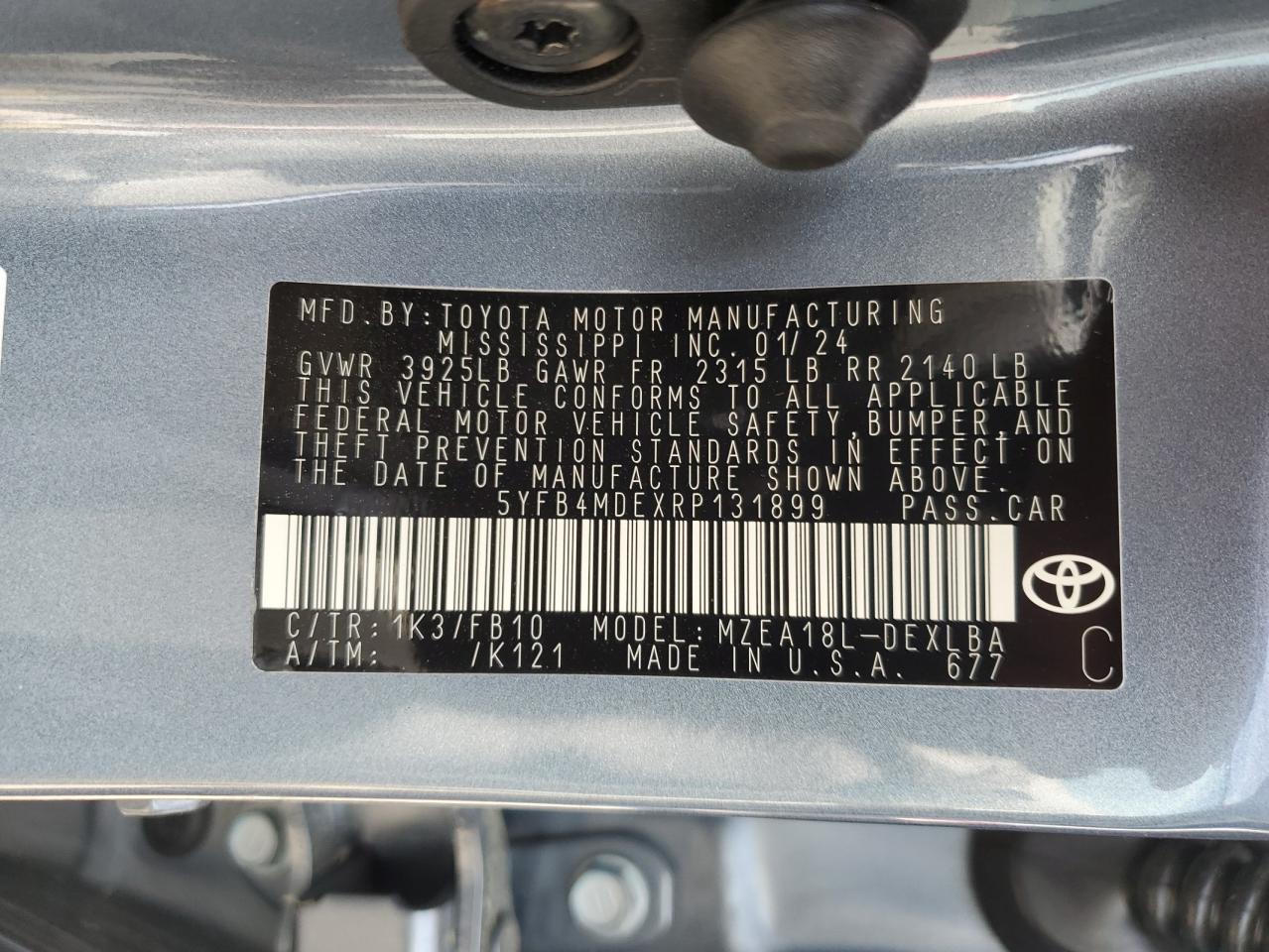 5YFB4MDEXRP131899 2024 Toyota Corolla Le