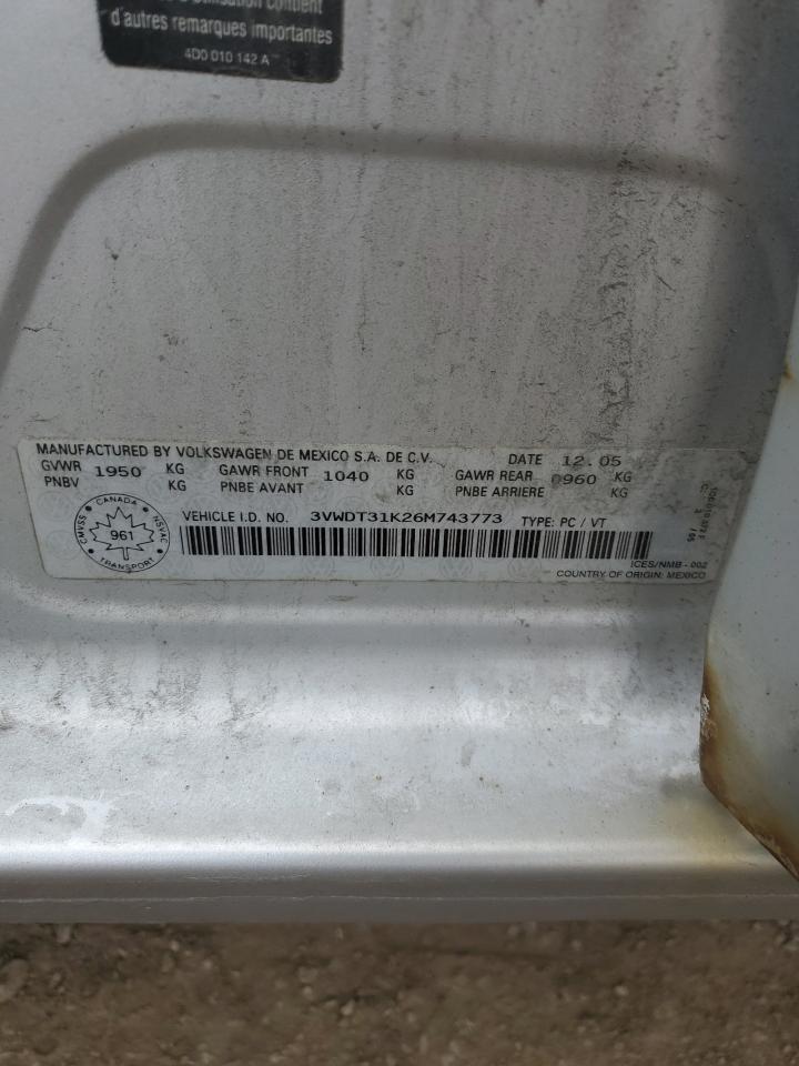 3VWDT31K26M743773 2006 Volkswagen Jetta Tdi Leather