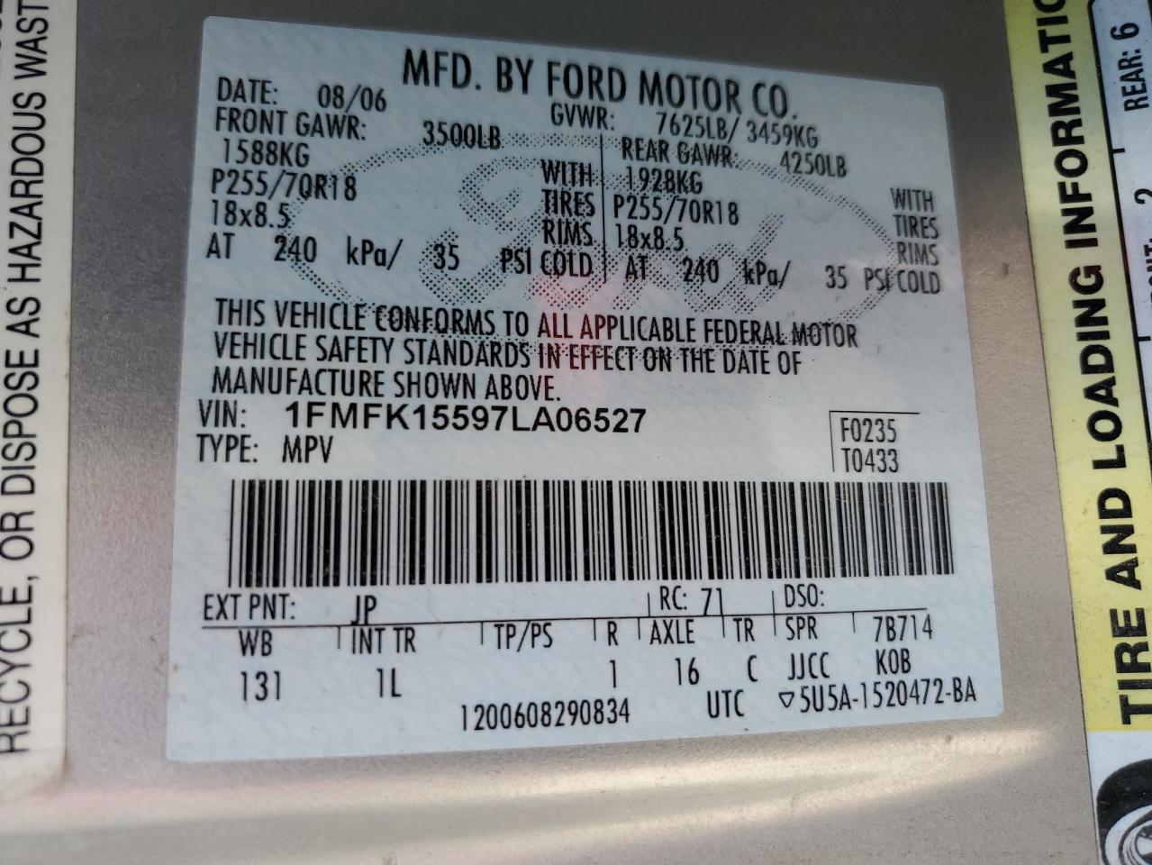 1FMFK15597LA06527 2007 Ford Expedition El Xlt