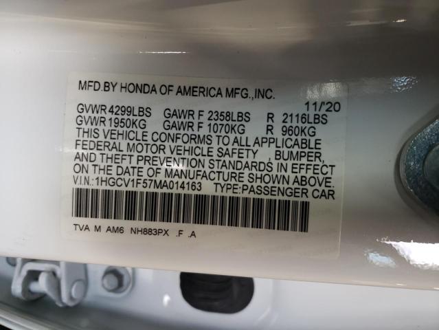 2021 Honda Accord Exl VIN: 1HGCV1F57MA014163 Lot: 56910254