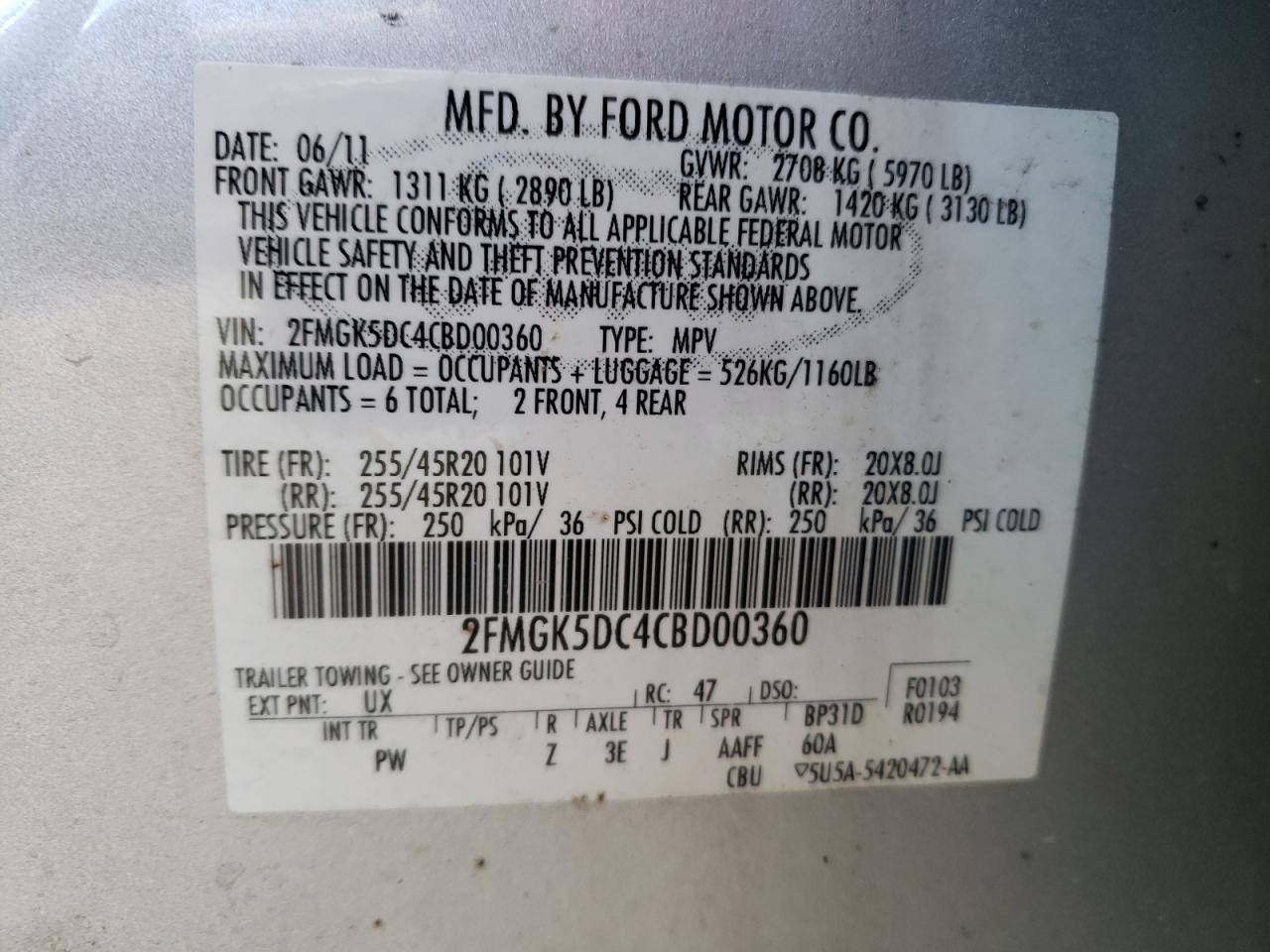 Lot #2935972840 2012 FORD FLEX LIMIT