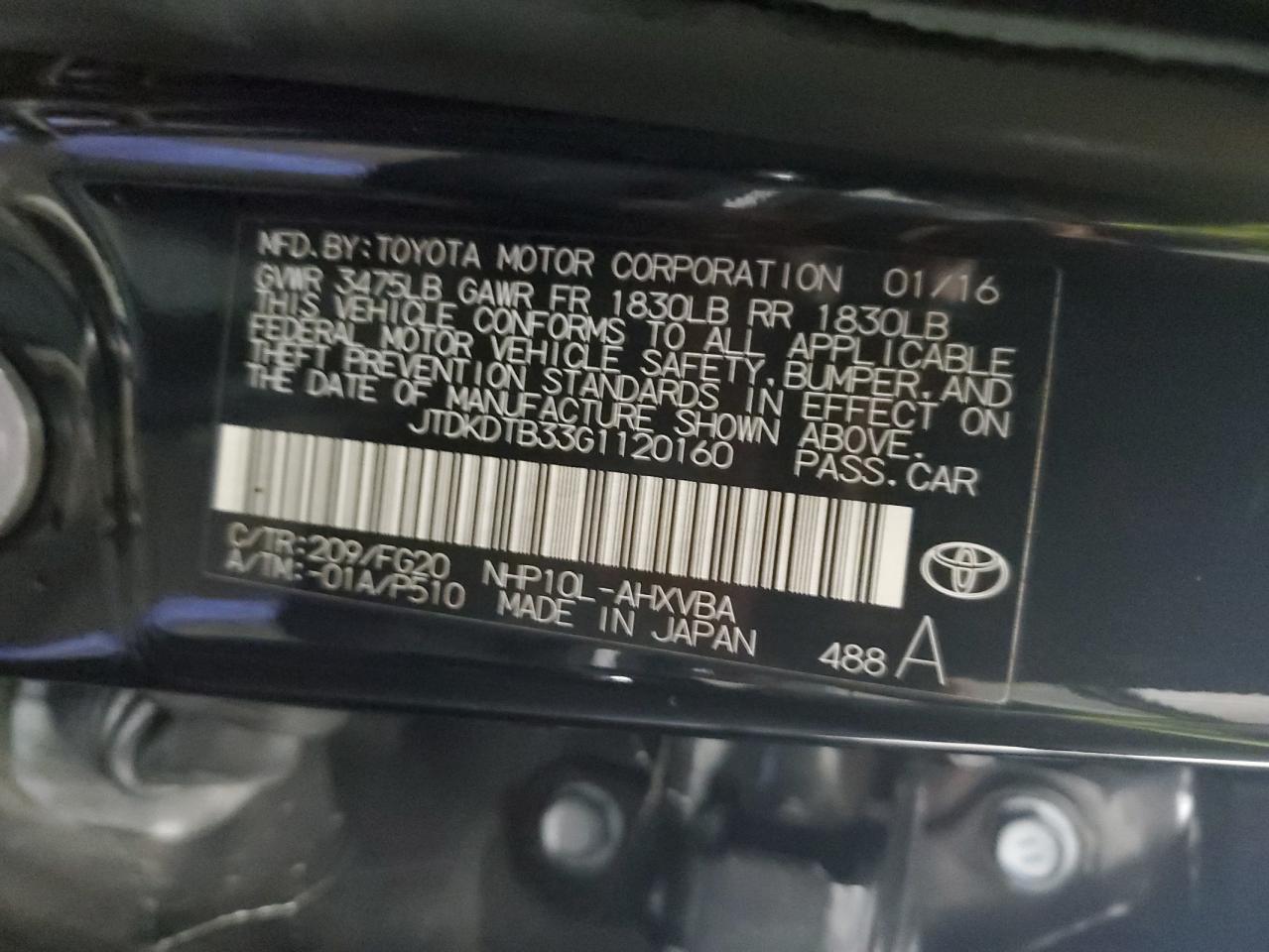 JTDKDTB33G1120160 2016 Toyota Prius C