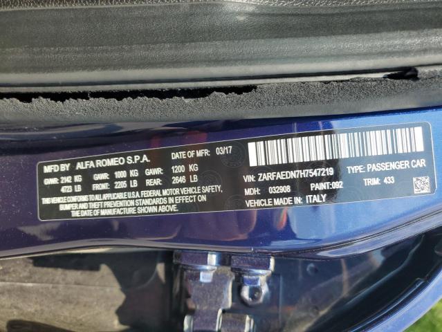 2017 Alfa Romeo Giulia Q4 VIN: ZARFAEDN7H7547219 Lot: 59510694