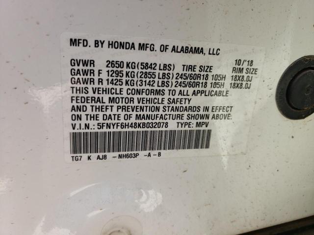 2019 HONDA PILOT EXL - 5FNYF6H48KB032078