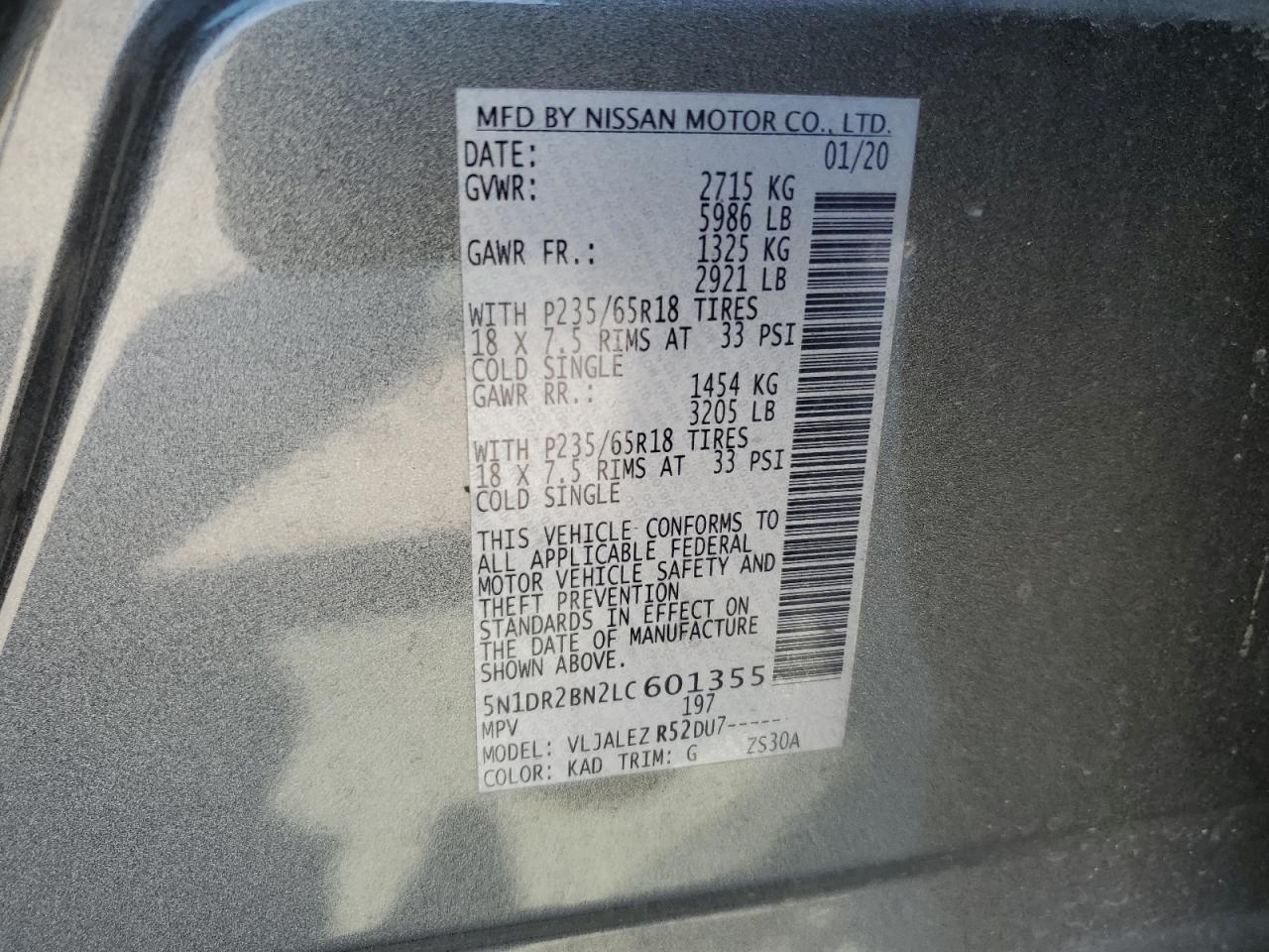 5N1DR2BN2LC601355 2020 Nissan Pathfinder Sv