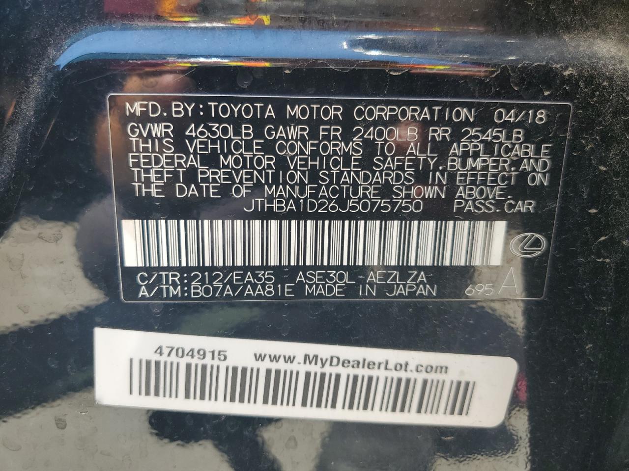 JTHBA1D26J5075750 2018 Lexus Is 300