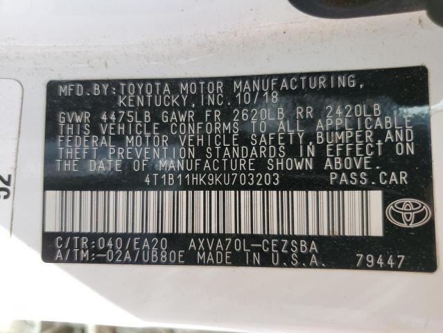 VIN 4T1B11HK9KU703203 2019 Toyota Camry, L no.13