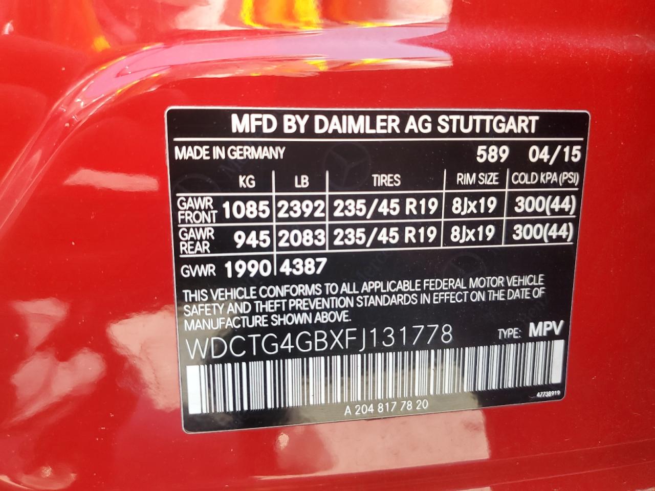 WDCTG4GBXFJ131778 2015 Mercedes-Benz Gla 250 4Matic