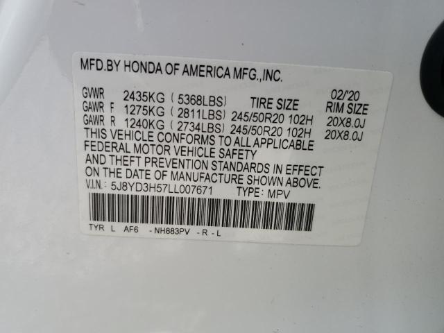 5J8YD3H57LL007671 Acura MDX TECHNO 13