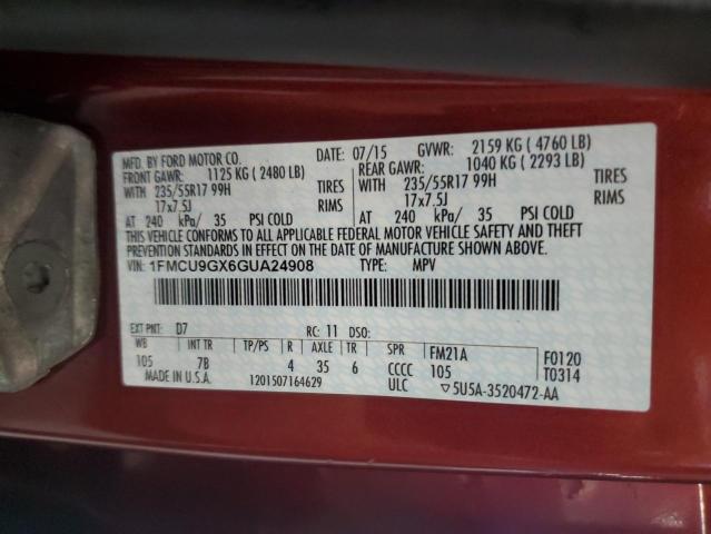 2016 Ford Escape Se VIN: 1FMCU9GX6GUA24908 Lot: 60031254