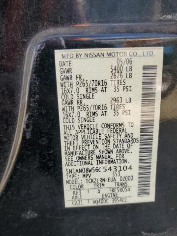 2006 Nissan Xterra Off Road VIN: 5N1AN08W56C543104 Lot: 58570354