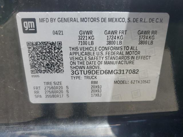 2021 GMC Sierra K1500 Slt VIN: 3GTU9DED6MG317082 Lot: 60965614