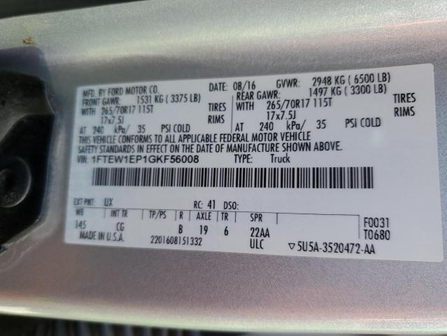 2016 Ford F150 Supercrew VIN: 1FTEW1EP1GKF56008 Lot: 59795654