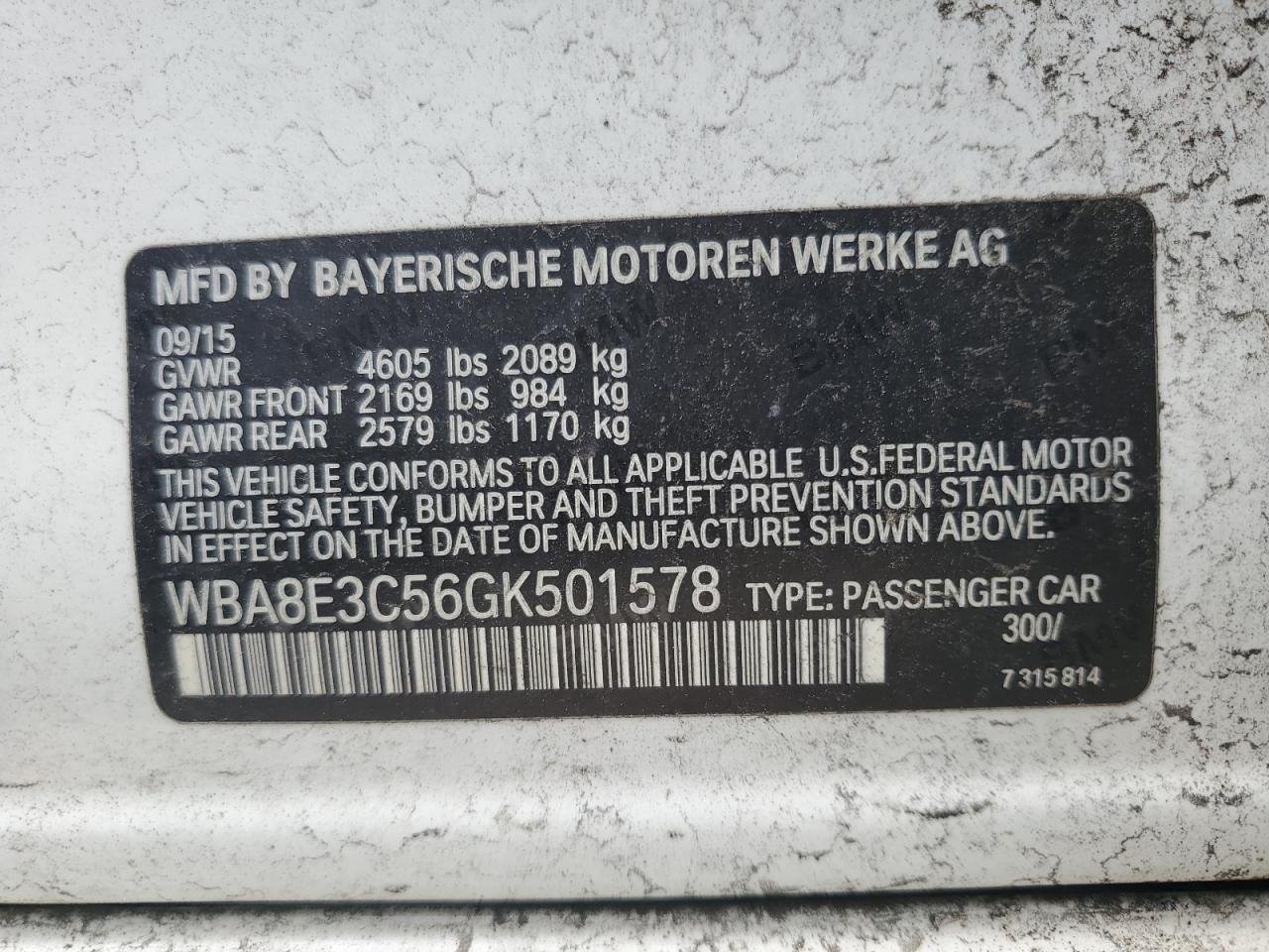 WBA8E3C56GK501578 2016 BMW 328 Xi Sulev