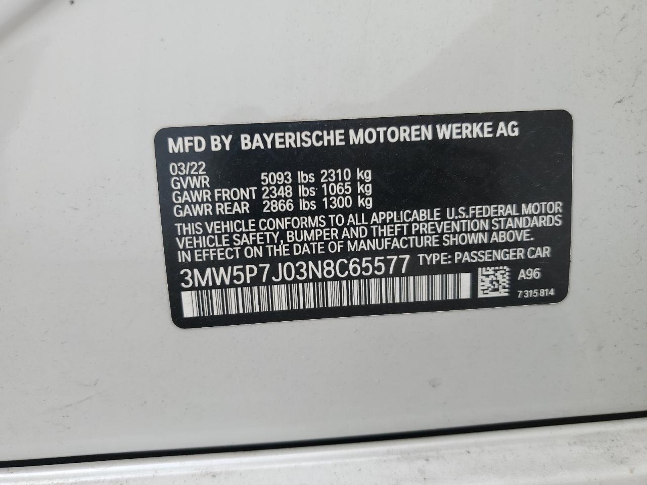 3MW5P7J03N8C65577 2022 BMW 330E
