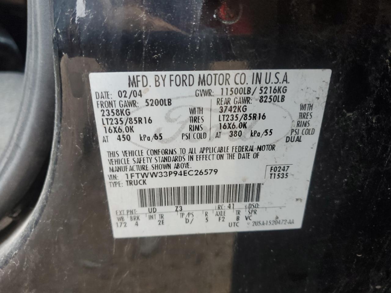 1FTWW33P94EC26579 2004 Ford F350 Super Duty