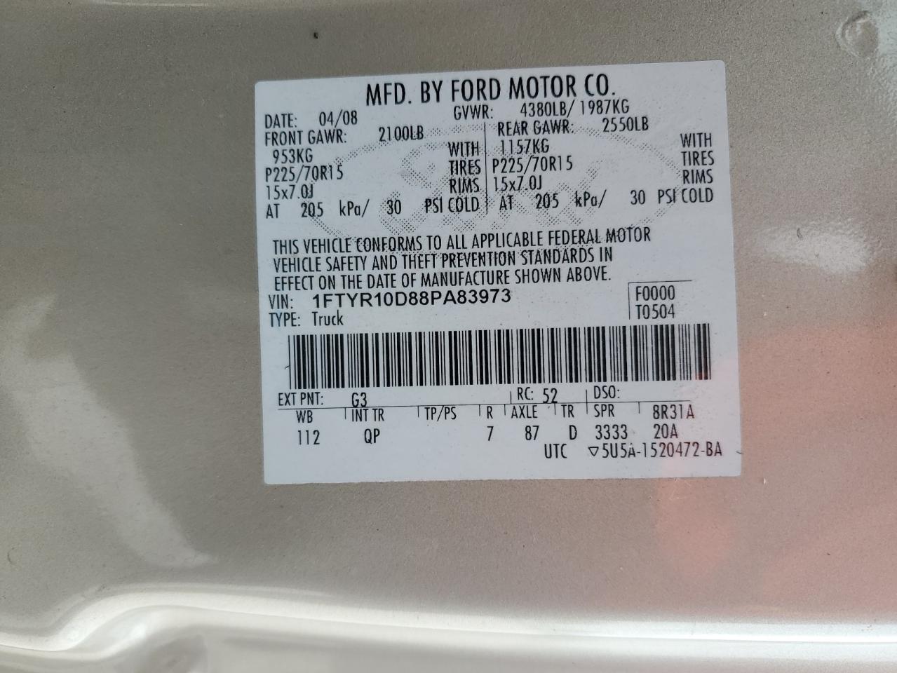 1FTYR10D88PA83973 2008 Ford Ranger