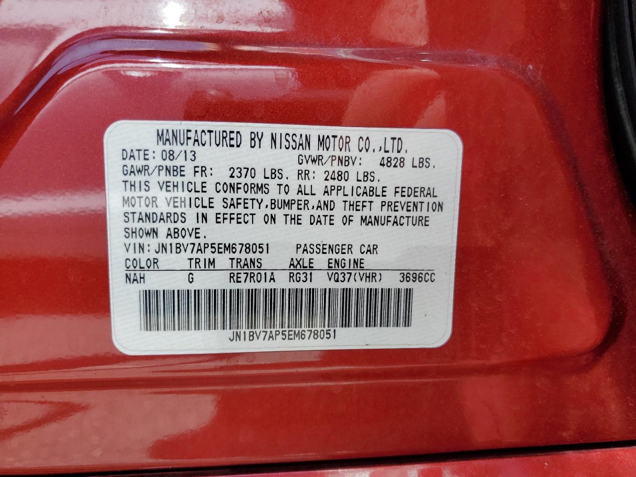 JN1BV7AP5EM678051 2014 Infiniti Q50 Base