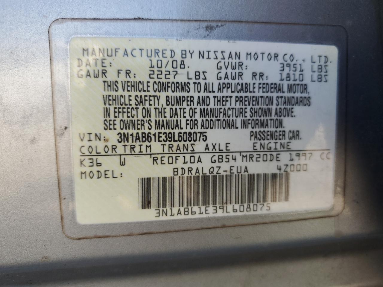 3N1AB61E39L608075 2009 Nissan Sentra 2.0