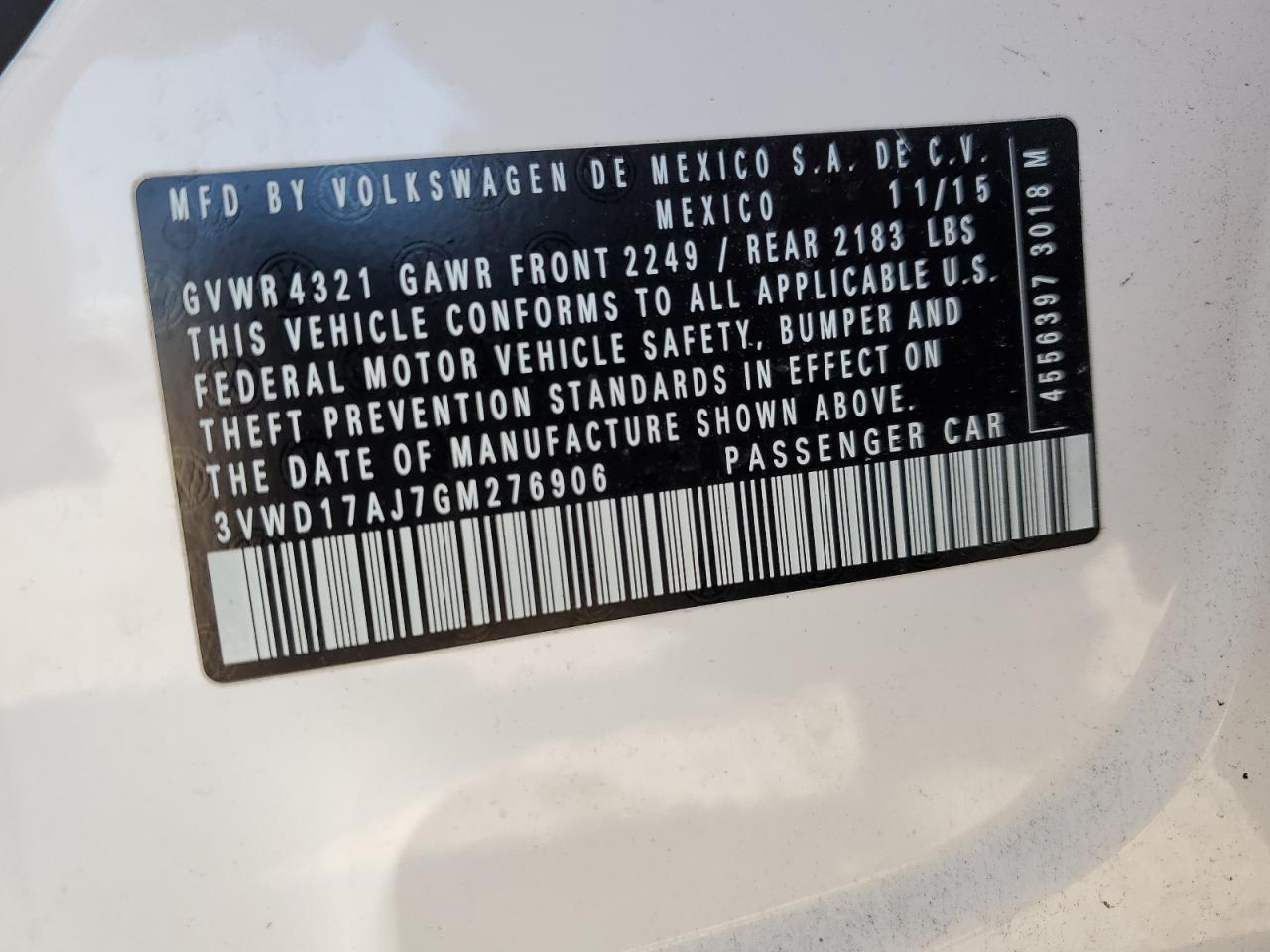 3VWD17AJ7GM276906 VOLKSWAGEN JETTA 2016