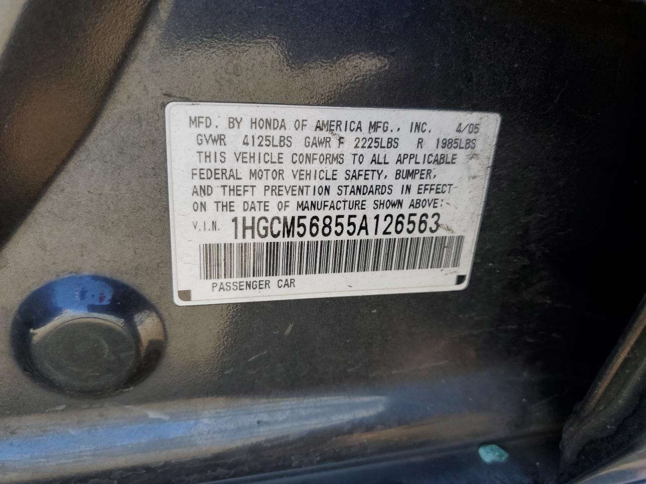 1HGCM56855A126563 2005 Honda Accord Ex