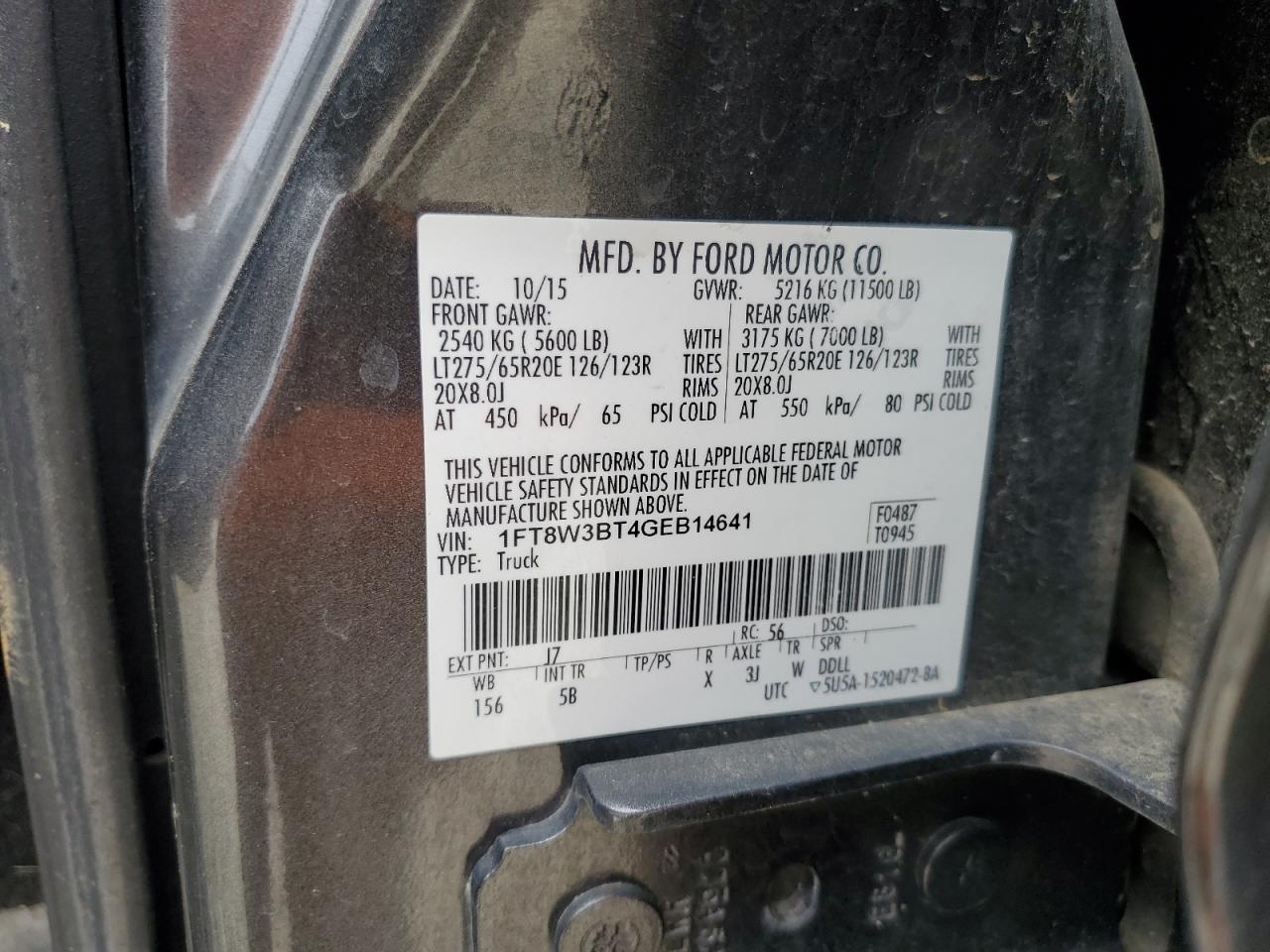 1FT8W3BT4GEB14641 2016 Ford F350 Super Duty