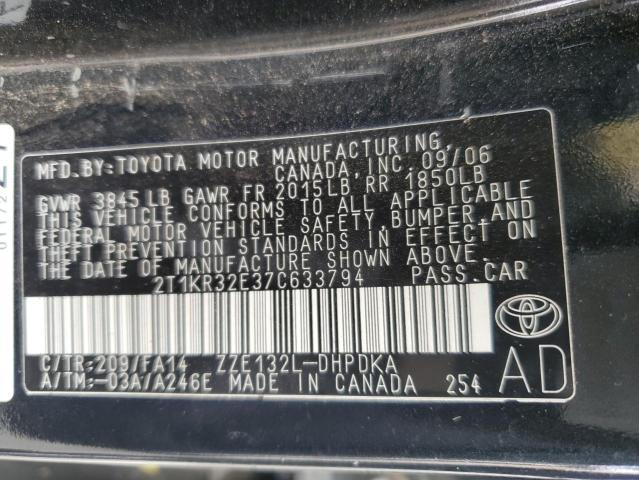 2007 Toyota Corolla Matrix Xr VIN: 2T1KR32E37C633794 Lot: 57057464