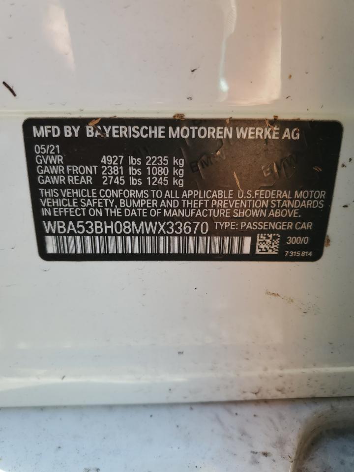 WBA53BH08MWX33670 2021 BMW 530 I