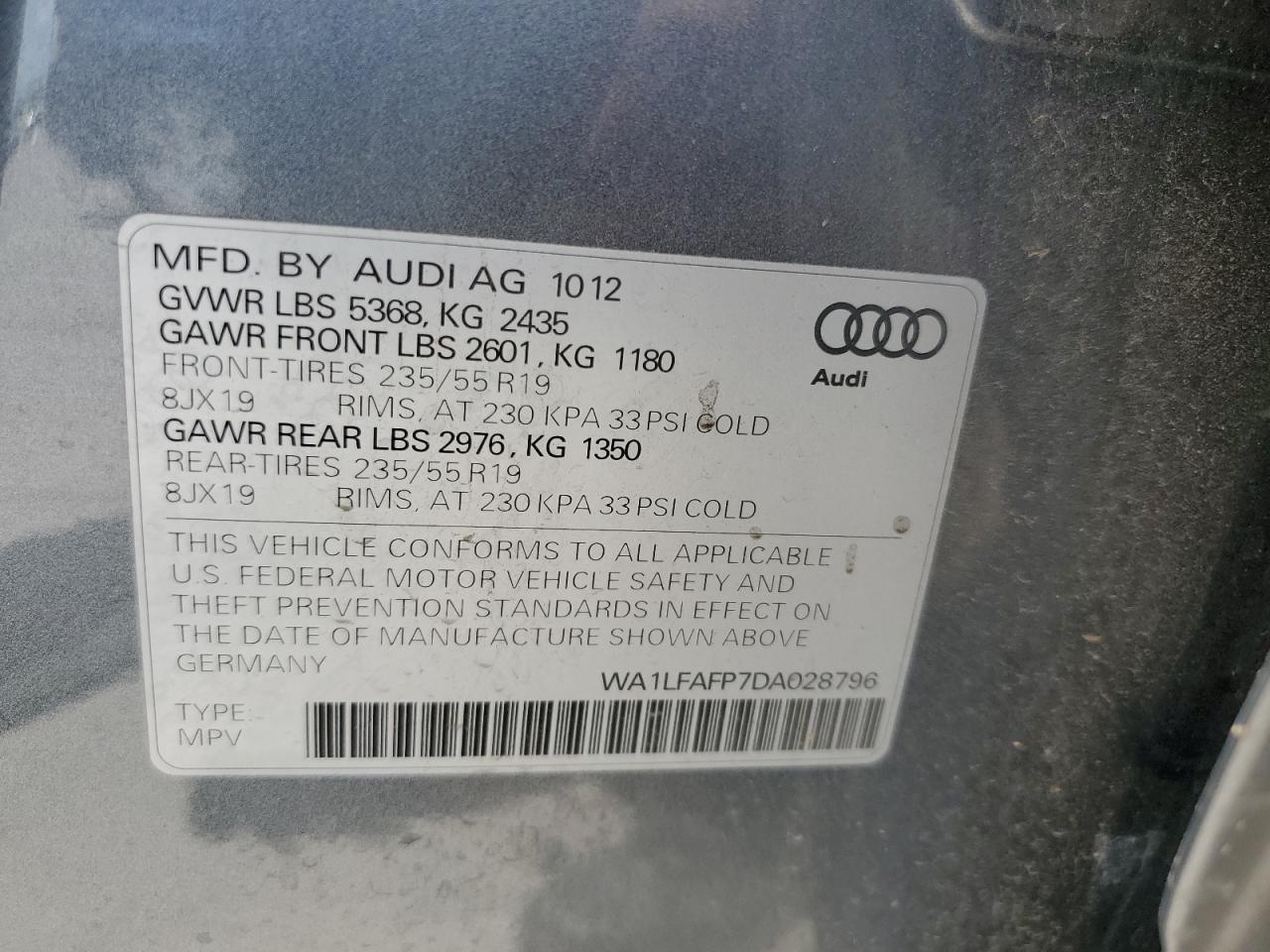 WA1LFAFP7DA028796 2013 Audi Q5 Premium Plus