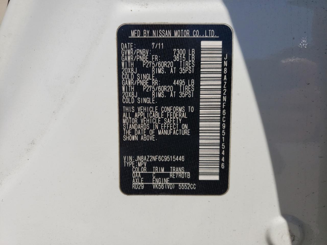 JN8AZ2NF6C9515446 2012 Infiniti Qx56