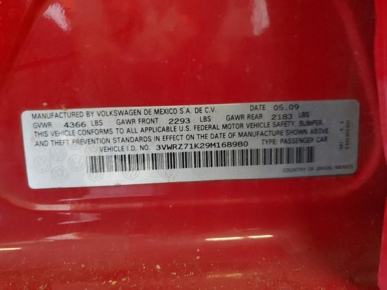 3VWRZ71K29M168980 2009 Volkswagen Jetta Se